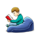 Boy in Beanbag Chair reading red book