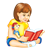 Girl Reading with Doll Color PNG