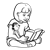 Girl Reading with Doll Line PNG