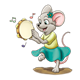 Mouse Playing Tambourine music notes and ground