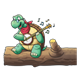 Turtle Playing a Banjo sitting on a log with music notes