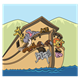 Animals on the Ark with water and hills