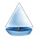 Sailboat with blue triangle sail
