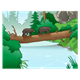 Log Bridge over River in forest with two bear cubs crossing