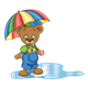 Button Bear in puddle with umbrella