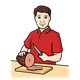 Ham on Cutting Board with man and knife