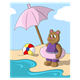 Bear at the Beach with umbrella, beach ball, and inner tube