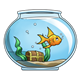 Goldfish in Bowl with treasure chest