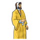 Leper in yellow robe and bandages