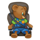 Button Bear buckled up in car seat