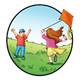 Summer Scene boy and girl flying a kite