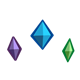 Group of Three Jewels purple, green, blue