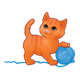 Orange-Striped Kitten with blue yarn ball