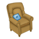 Brown Armchair with blue throw pillow