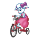 Amber Lamb riding a red tricycle in a pink dress