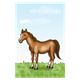 Brown Horse on green grass with sky