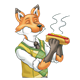 Father Fox eating a steaming hot dog