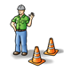 Workman with traffic cones