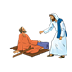 Jesus and Lame Man on mat with crutch