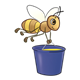 Bee carrying a blue honey bucket