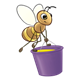 Bee carrying a purple honey bucket