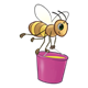 Bee carrying a pink honey bucket