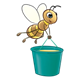Bee carrying a teal honey bucket