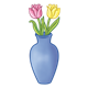 Blue Vase with yellow and pink tulips