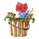 Bucket of Corn with bird in red bonnet sitting on top