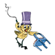 Yellow Bird with top hat, whip, and chair