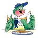 Green Bird eating pancakes