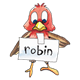Robin red, with sign