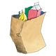 Bag of Groceries with milk carton sticking out