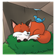 Fox Sleeping with bluebird in den
