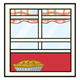Window with a plaid curtain and a baked pie