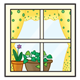 Window with polka-dot curtains and potted plants