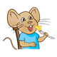 Boy Mouse with blue shirt, eating cheese