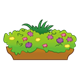 Brown Flower Box with greenery and multicolored flowers