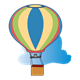 Hot Air Balloon and Cloud blue, pink, yellow, green