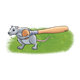 Rat Carrying a Wooden Bat has grass background