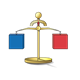 Gold Balance Scale with red and blue weights