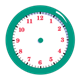 Green Clock without hands, has red numbers