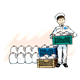 Milkman with Crate with milk jugs in it, has background