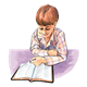 Boy in Plaid Shirt reading Bible, has background