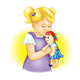 Girl Holding Doll with yellow background