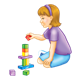 Girl with Purple Headband playing with blocks