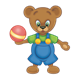 Button Bear holding a red ball with yellow stripe