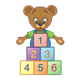 Button Bear with stacked, colored blocks