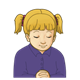 Girl Praying has blond pigtails