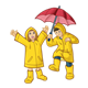 Children in Raincoats with an umbrella